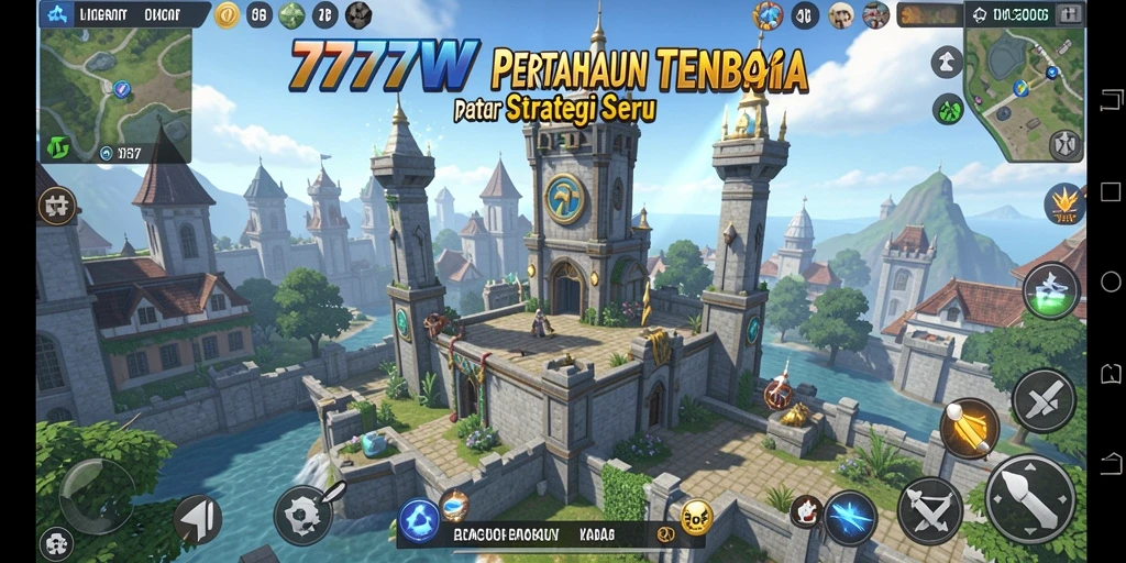 Tangkapan layar <strong>7777W</strong> menampilkan aksi menara pertahanan yang seru.