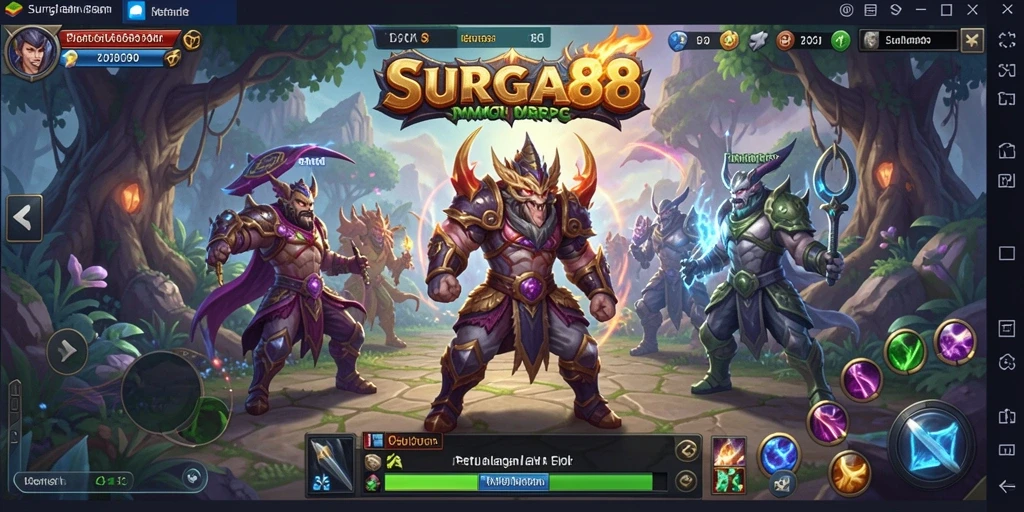 Tampilan gameplay epik dalam dunia SURGA88 yang luas.